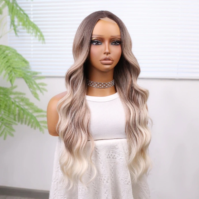 Rus Kumralı Beyaz Platin Işıltılı ve Ombreli Tül Peruk