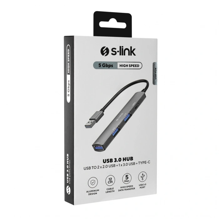 S-lınk Sw-u322 Usb3.0 To 2xusb 2.0 1xusb 3.0 1xtype-c Metal Usb Hub(1923)