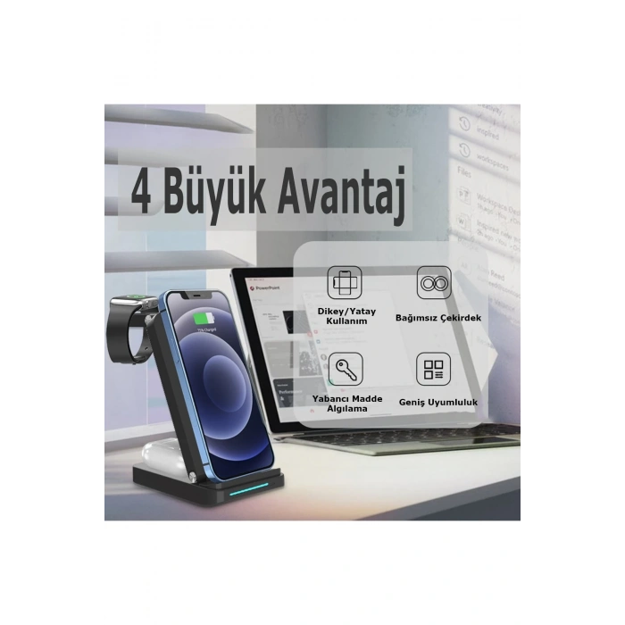 S90 4in1 Kablosuz Şarj Masaüstü Set - Siyah