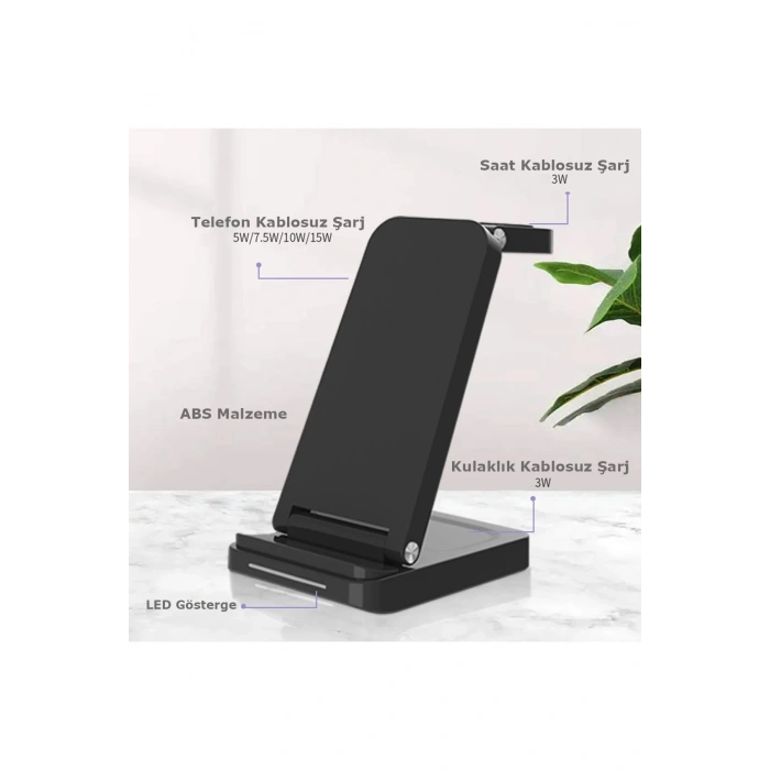 S90 4in1 Kablosuz Şarj Masaüstü Set - Siyah