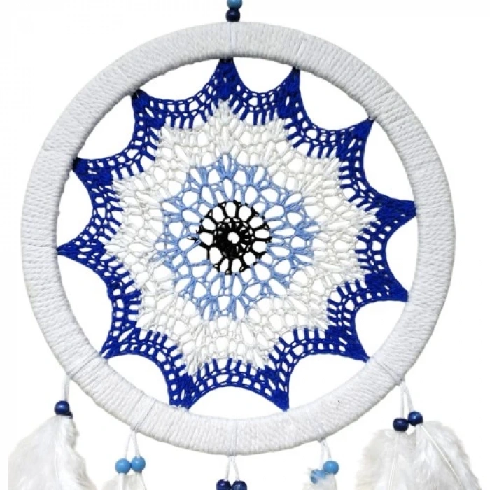 Saks Mavisi Nazar Motifli Kuş Tüylü Duvar Süsü