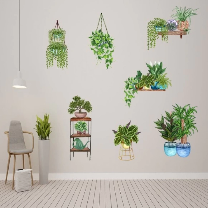 Saksılı Çiçek Tasarımlı Yapışkanlı Sticker (4887)