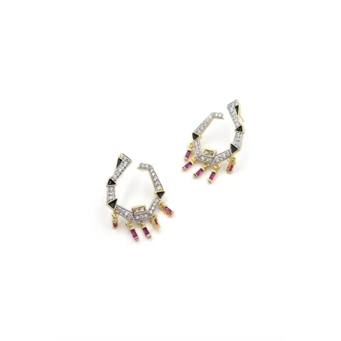 Sallantılı Taşlı Küpe - Kırmızı