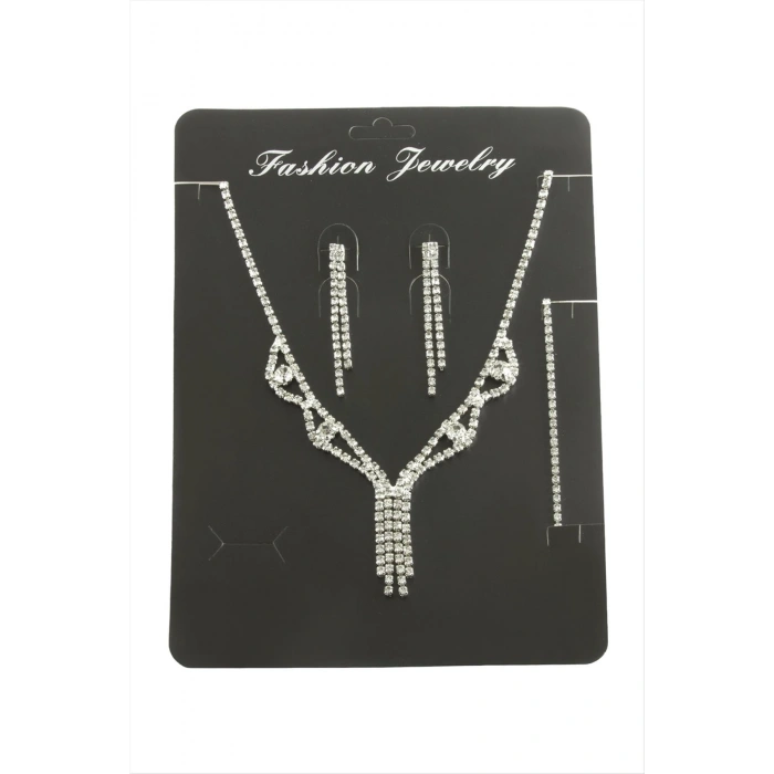 Sallantılı Taşlı Set Kolye