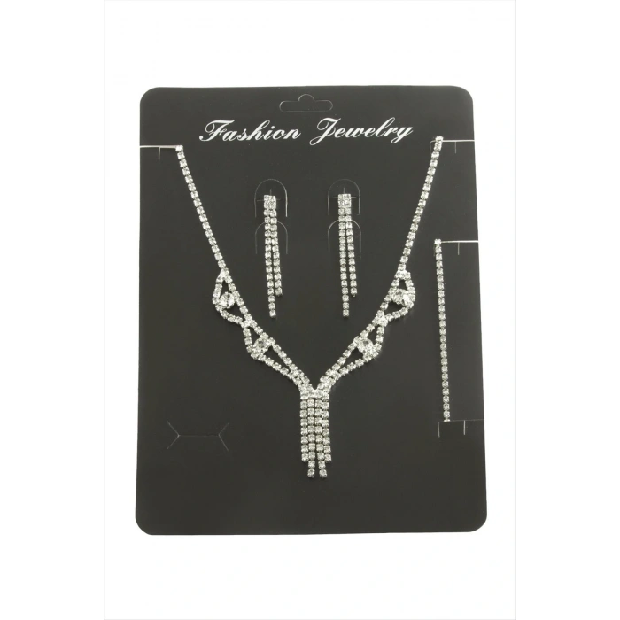 Sallantılı Taşlı Set Kolye