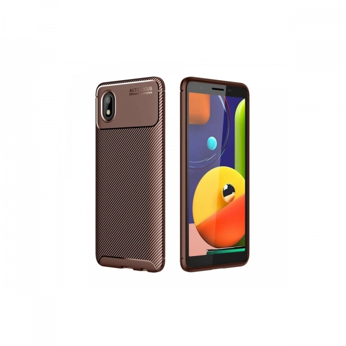 Samsung Galaxy A01 Core Kılıf Auto Focus Karbon Kapak - Kahverengi