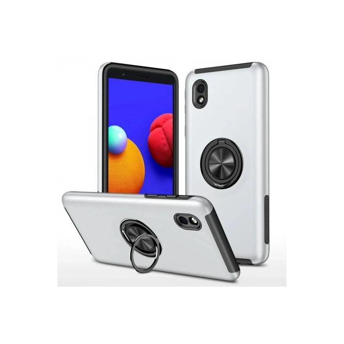 Samsung Galaxy A01 Core Kılıf Elit Yüzüklü Kapak - Gümüş
