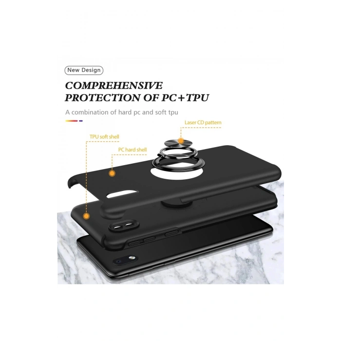 Samsung Galaxy A01 Core Kılıf Elit Yüzüklü Kapak - Siyah