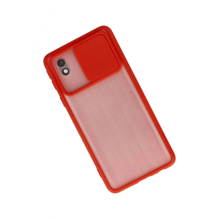 Samsung Galaxy A01 Core Kılıf Palm Buzlu Kamera Sürgülü Silikon - Kırmızı