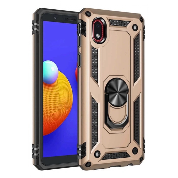 Samsung Galaxy A01 Core Kılıf Sofya Yüzüklü Silikon Kapak - Gold