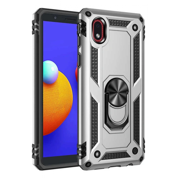 Samsung Galaxy A01 Core Kılıf Sofya Yüzüklü Silikon Kapak - Gümüş