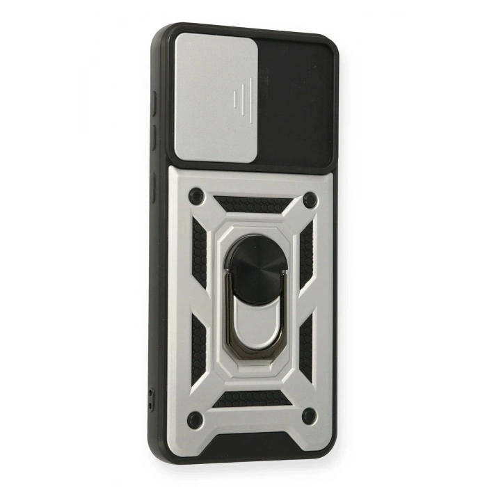 Samsung Galaxy A02 Kılıf Pars Lens Yüzüklü Silikon - Gümüş