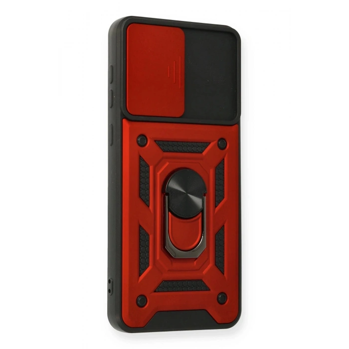 Samsung Galaxy A02 Kılıf Pars Lens Yüzüklü Silikon - Kırmızı