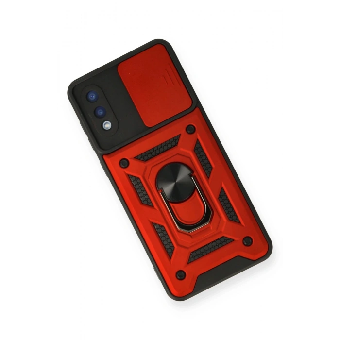 Samsung Galaxy A02 Kılıf Pars Lens Yüzüklü Silikon - Kırmızı