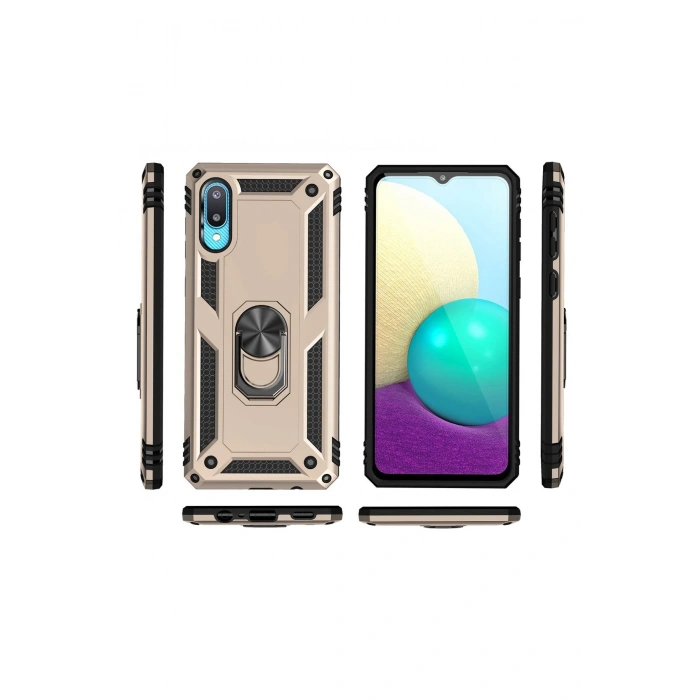 Samsung Galaxy A02 Kılıf Sofya Yüzüklü Silikon Kapak - Gold