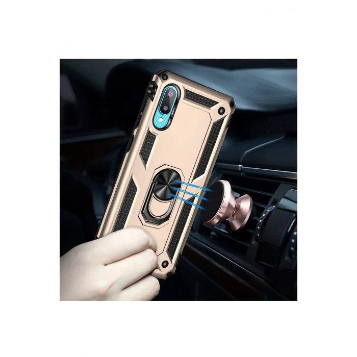 Samsung Galaxy A02 Kılıf Sofya Yüzüklü Silikon Kapak - Gold