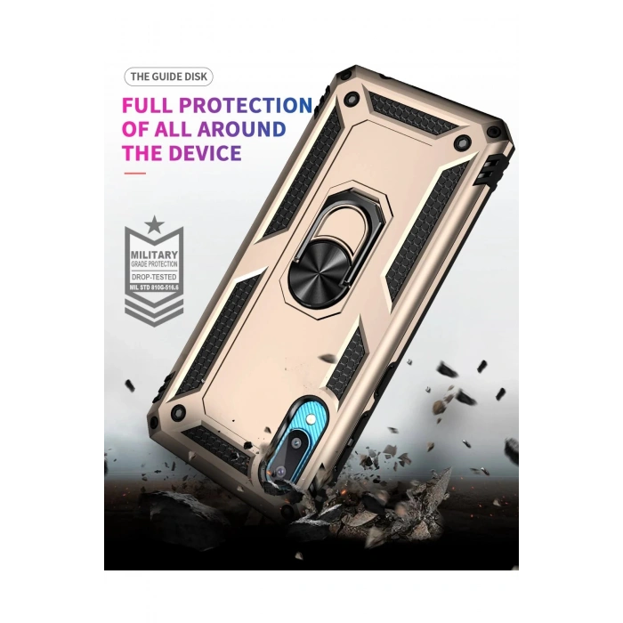 Samsung Galaxy A02 Kılıf Sofya Yüzüklü Silikon Kapak - Gold