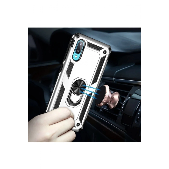 Samsung Galaxy A02 Kılıf Sofya Yüzüklü Silikon Kapak - Gümüş