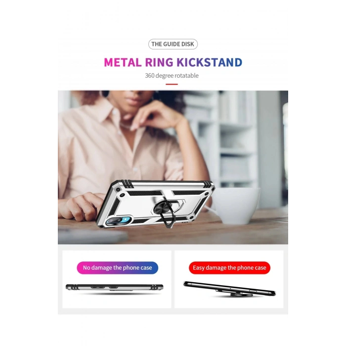 Samsung Galaxy A02 Kılıf Sofya Yüzüklü Silikon Kapak - Gümüş