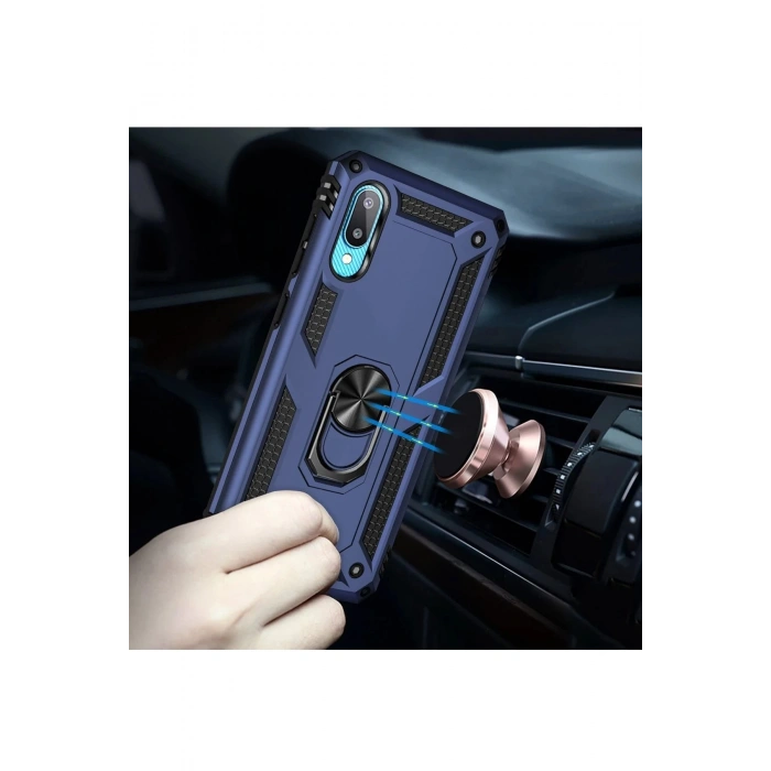 Samsung Galaxy A02 Kılıf Sofya Yüzüklü Silikon Kapak - Lacivert
