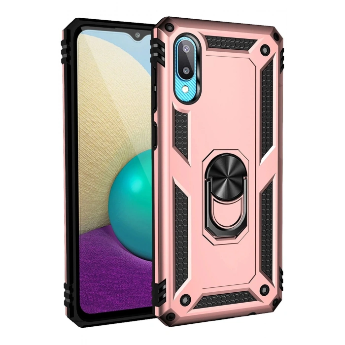 Samsung Galaxy A02 Kılıf Sofya Yüzüklü Silikon Kapak - Rose