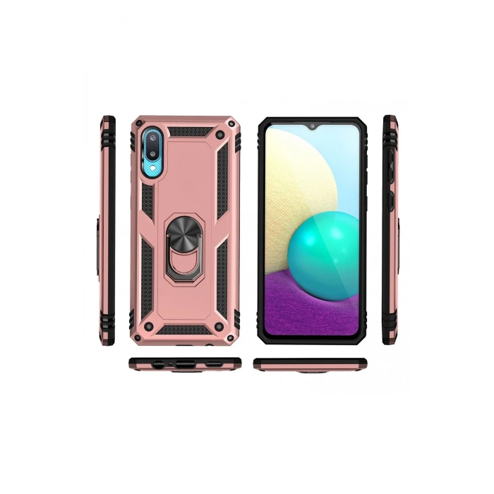 Samsung Galaxy A02 Kılıf Sofya Yüzüklü Silikon Kapak - Rose
