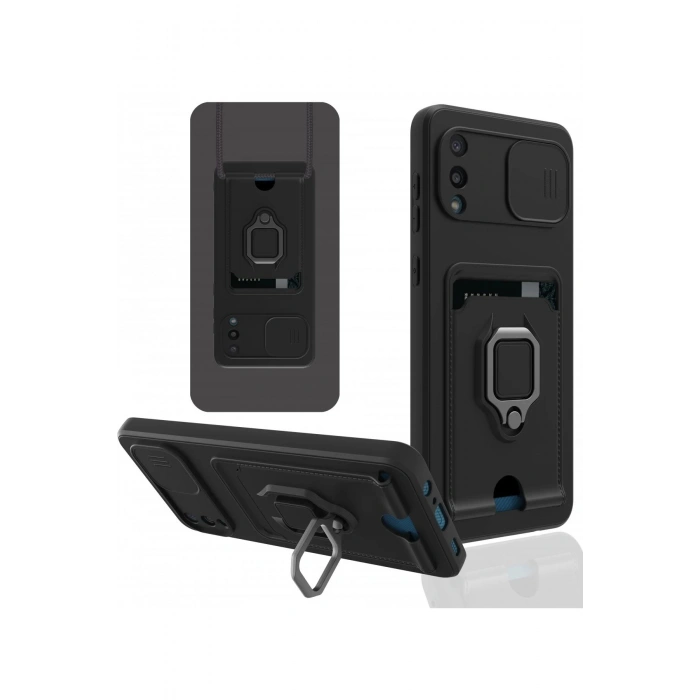 Samsung Galaxy A02 Kılıf Zuma Kartvizitli Yüzüklü Silikon - Siyah