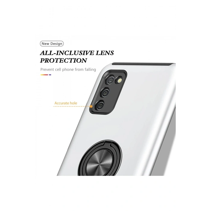 Samsung Galaxy A02S Kılıf Elit Yüzüklü Kapak - Gümüş