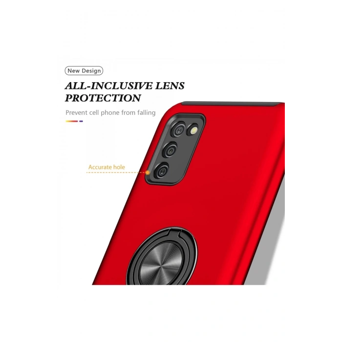 Samsung Galaxy A02S Kılıf Elit Yüzüklü Kapak - Kırmızı