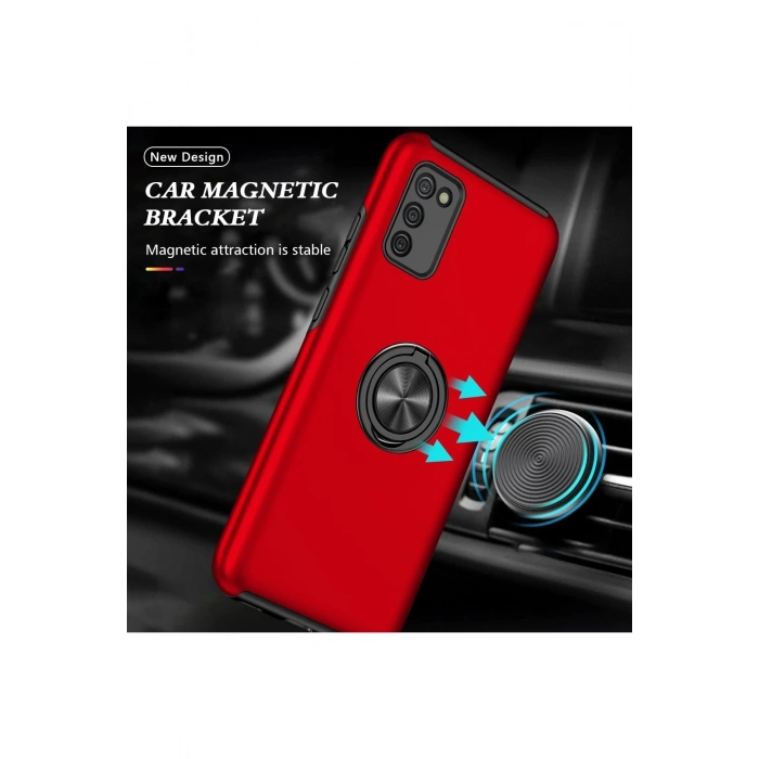 Samsung Galaxy A02S Kılıf Elit Yüzüklü Kapak - Kırmızı