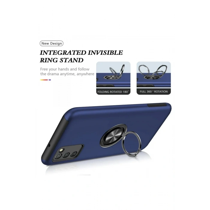 Samsung Galaxy A02S Kılıf Elit Yüzüklü Kapak - Lacivert