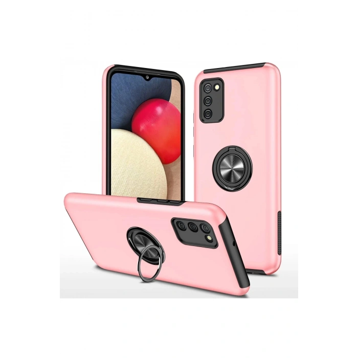 Samsung Galaxy A02S Kılıf Elit Yüzüklü Kapak - Pembe