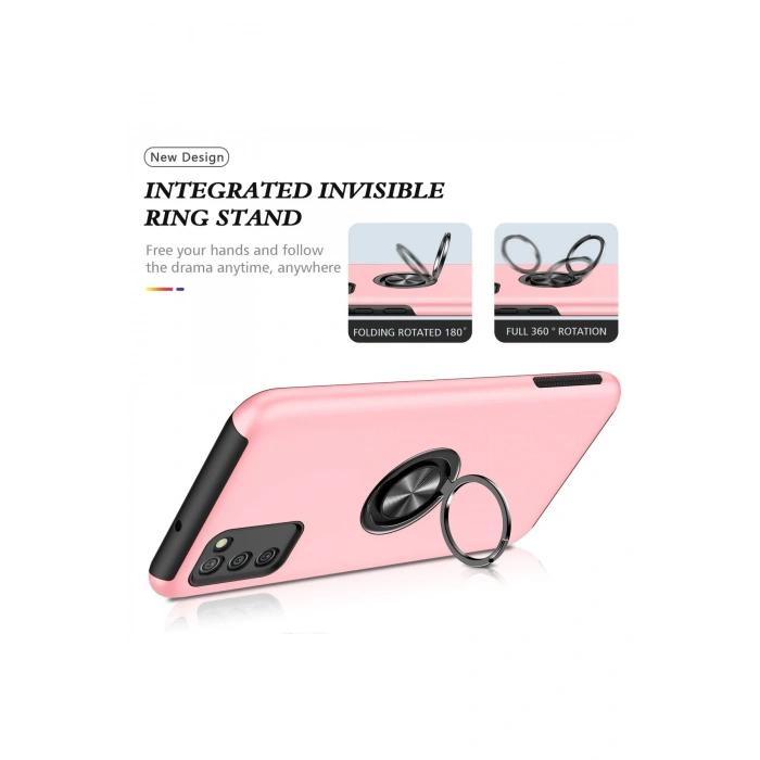 Samsung Galaxy A02S Kılıf Elit Yüzüklü Kapak - Pembe