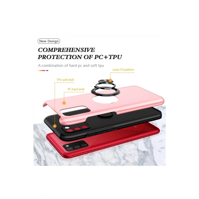 Samsung Galaxy A02S Kılıf Elit Yüzüklü Kapak - Pembe