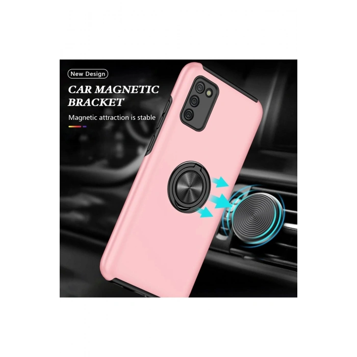 Samsung Galaxy A02S Kılıf Elit Yüzüklü Kapak - Pembe