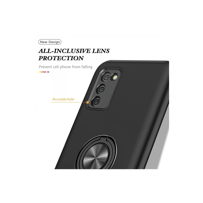 Samsung Galaxy A02S Kılıf Elit Yüzüklü Kapak - Siyah