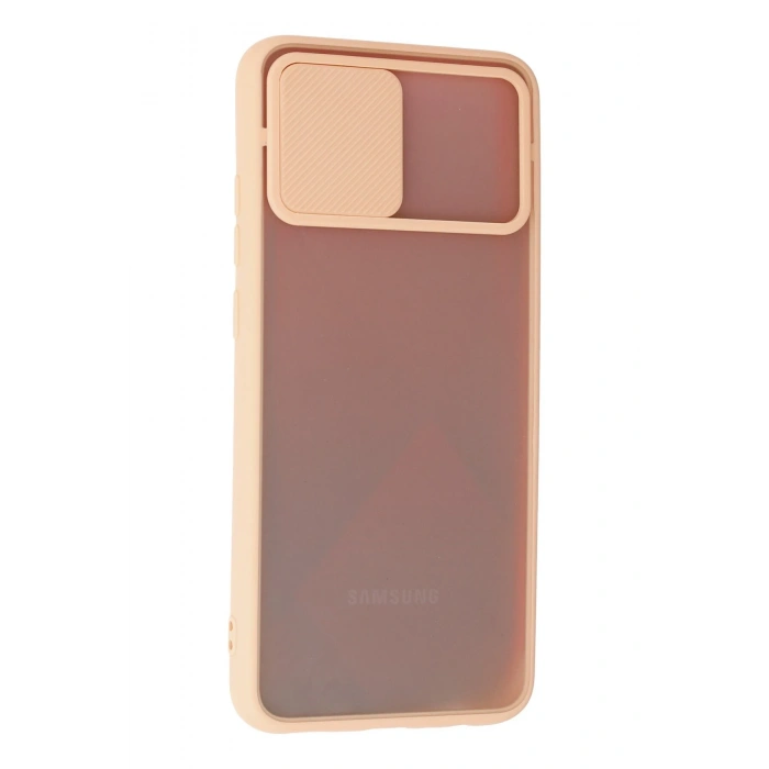 Samsung Galaxy A02S Kılıf Palm Buzlu Kamera Sürgülü Silikon - Pembe