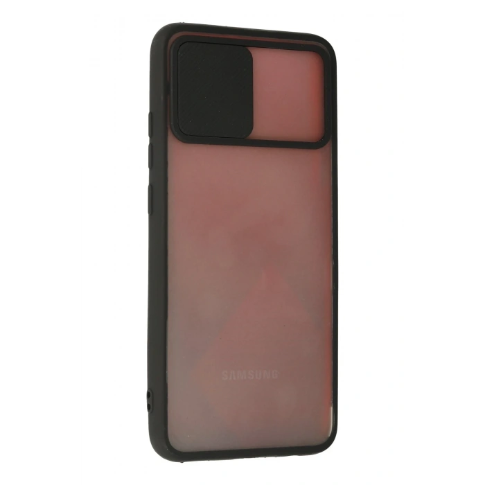 Samsung Galaxy A02S Kılıf Palm Buzlu Kamera Sürgülü Silikon - Siyah