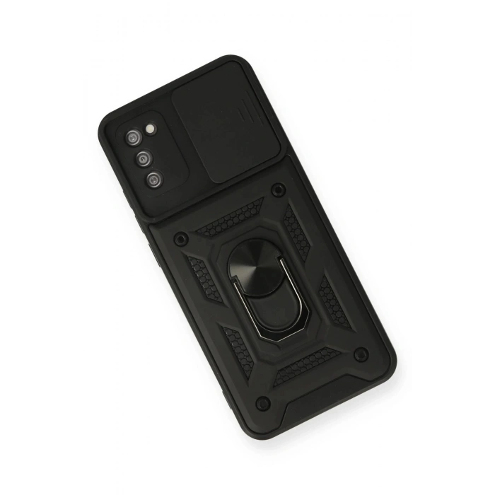 Samsung Galaxy A02S Kılıf Pars Lens Yüzüklü Silikon - Siyah