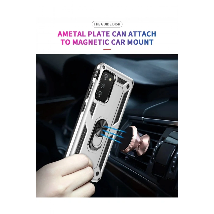 Samsung Galaxy A02S Kılıf Sofya Yüzüklü Silikon Kapak - Gümüş