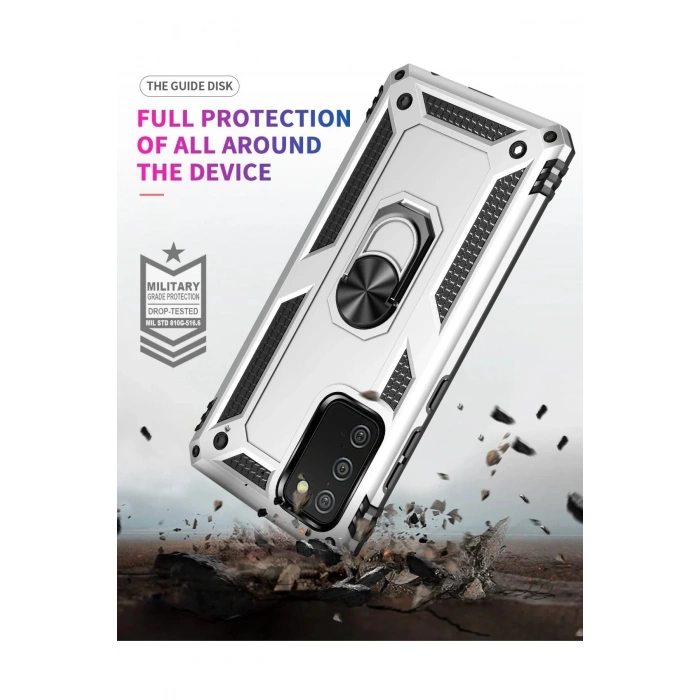 Samsung Galaxy A02S Kılıf Sofya Yüzüklü Silikon Kapak - Gümüş