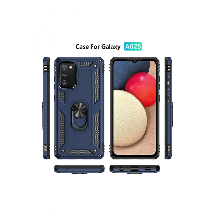 Samsung Galaxy A02S Kılıf Sofya Yüzüklü Silikon Kapak - Lacivert