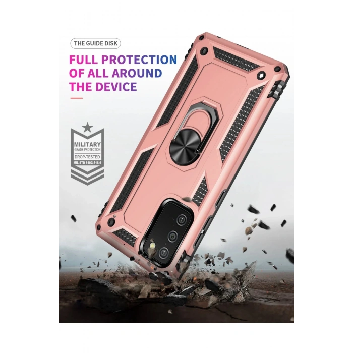 Samsung Galaxy A02S Kılıf Sofya Yüzüklü Silikon Kapak - Rose