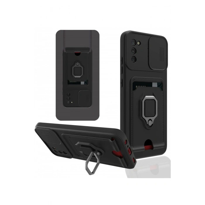 Samsung Galaxy A02S Kılıf Zuma Kartvizitli Yüzüklü Silikon - Siyah