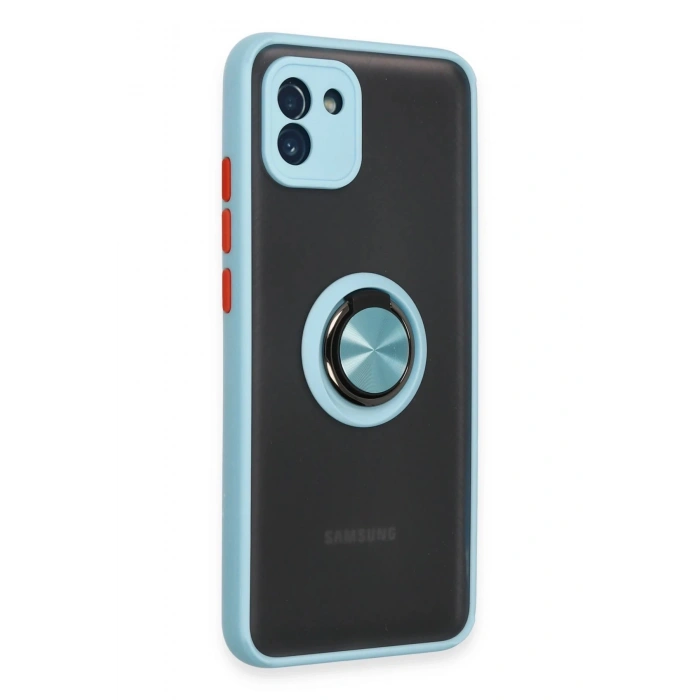 Samsung Galaxy A03 Kılıf Montreal Yüzüklü Silikon Kapak - Buz Mavi