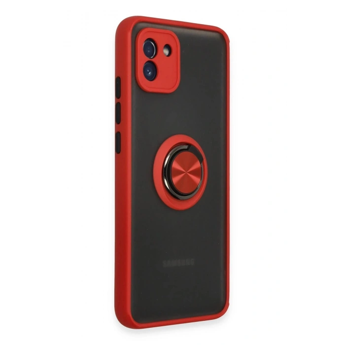 Samsung Galaxy A03 Kılıf Montreal Yüzüklü Silikon Kapak - Kırmızı