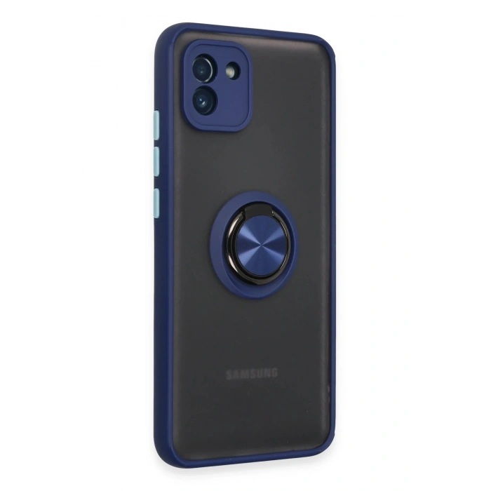 Samsung Galaxy A03 Kılıf Montreal Yüzüklü Silikon Kapak - Lacivert