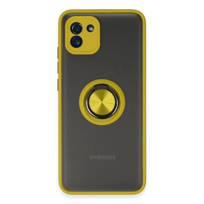 Samsung Galaxy A03 Kılıf Montreal Yüzüklü Silikon Kapak - Sarı