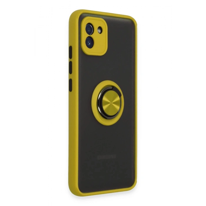 Samsung Galaxy A03 Kılıf Montreal Yüzüklü Silikon Kapak - Sarı