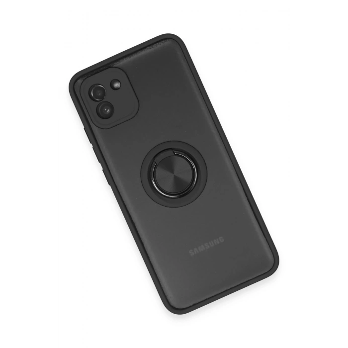 Samsung Galaxy A03 Kılıf Montreal Yüzüklü Silikon Kapak - Siyah